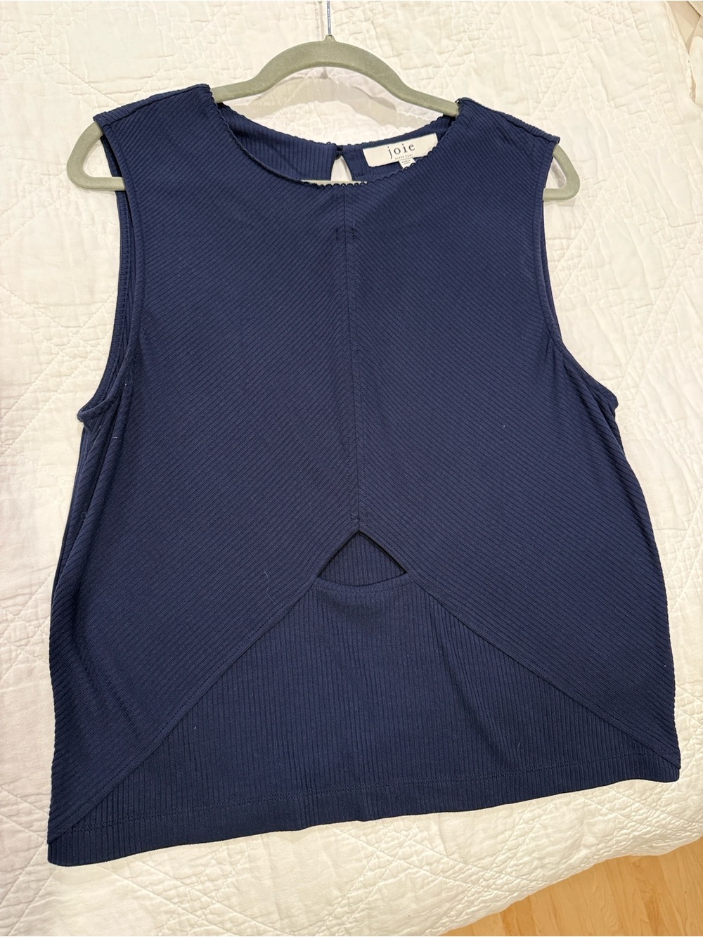 Joie Navy Sleeveless Knit Tank with front cut-out